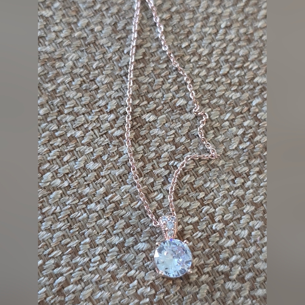 Macy's Rose Gold Necklace Clear Pendant New Women - Picture 3 of 8